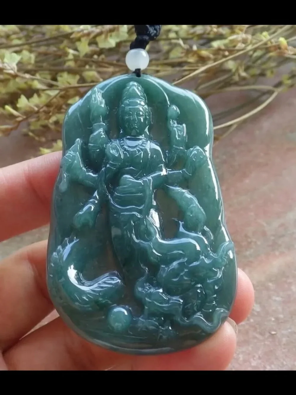 Certificate Jadeite jade Green Wealth mercy Big Dragon Guanyin Pendant